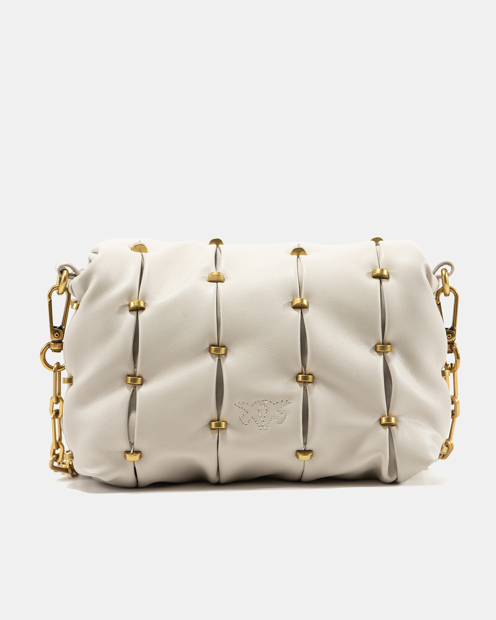 Pinko Love Small Puff Maxi Quilt Shoulder Bag in White with Studs - 9