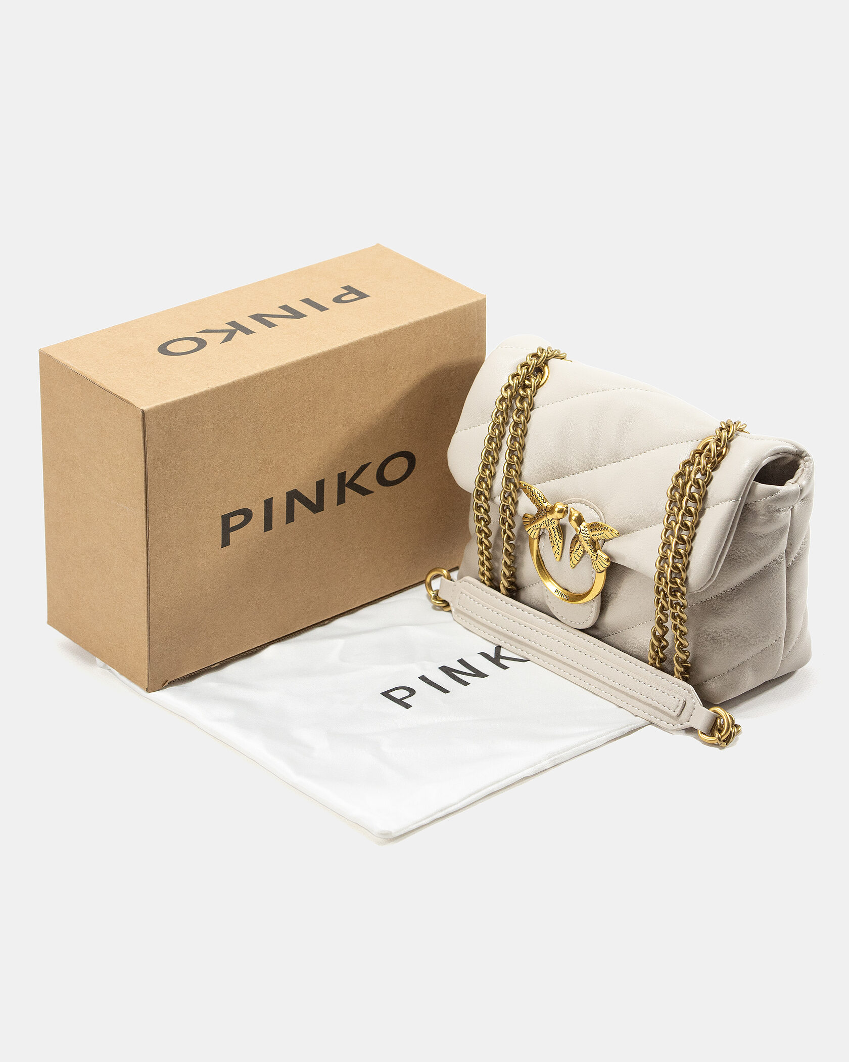 Pinko Love Small Soft Puff Maxi Quilt Shoulder Bag in White/Cream - 2