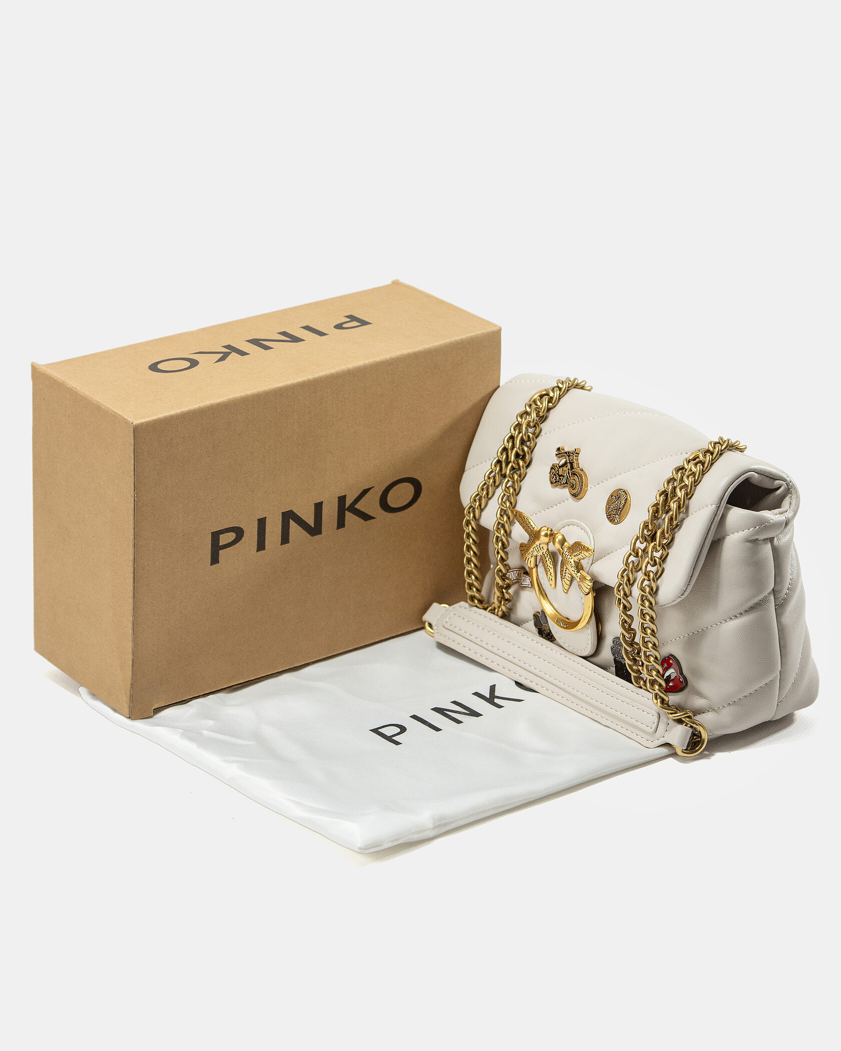 Pinko Milk Quilted Leather Love Mini Puff Pins - 2