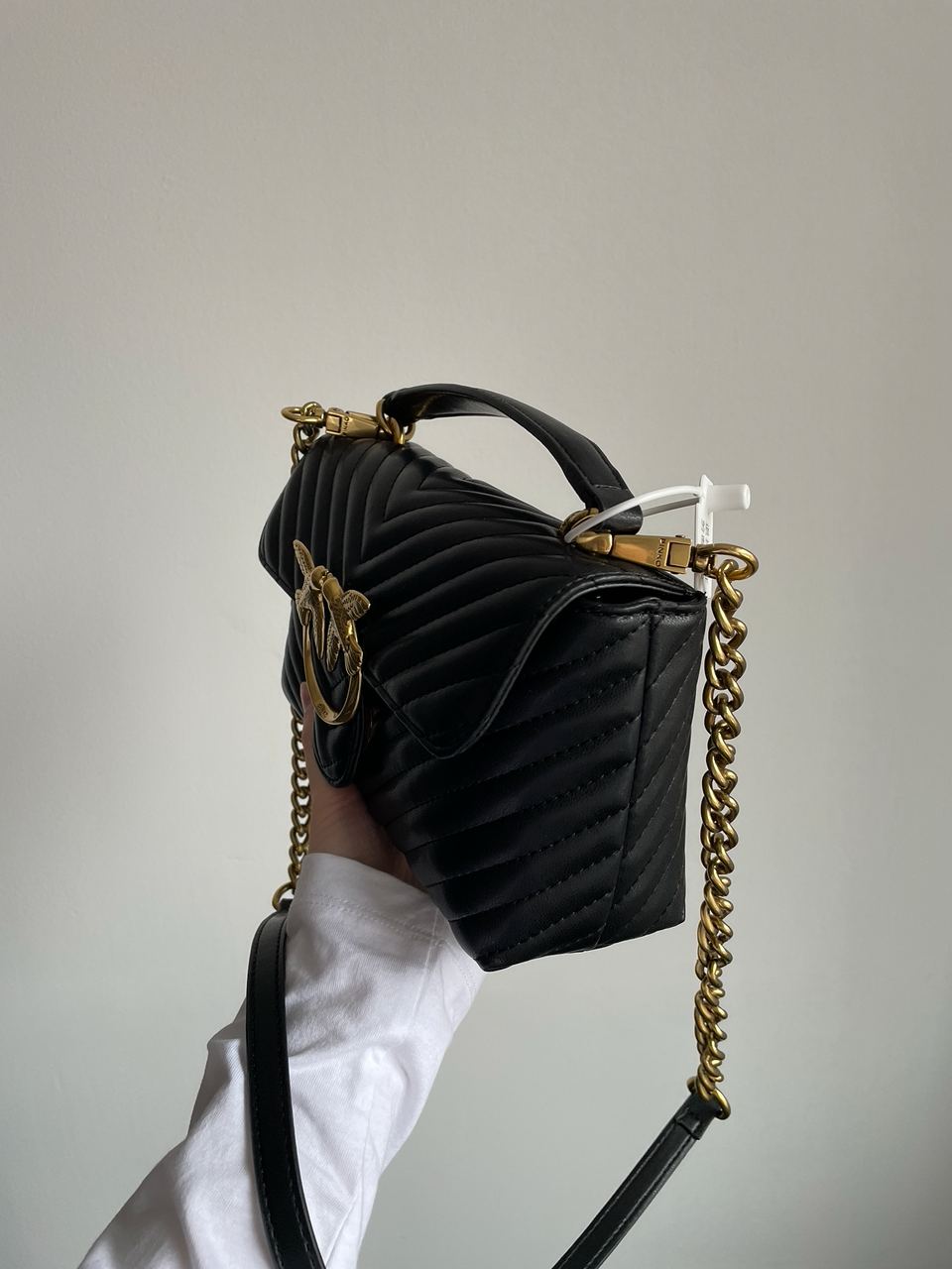 Pinko Mini Classic Lady Love Bag Puff Chevron Black/Gold - 10