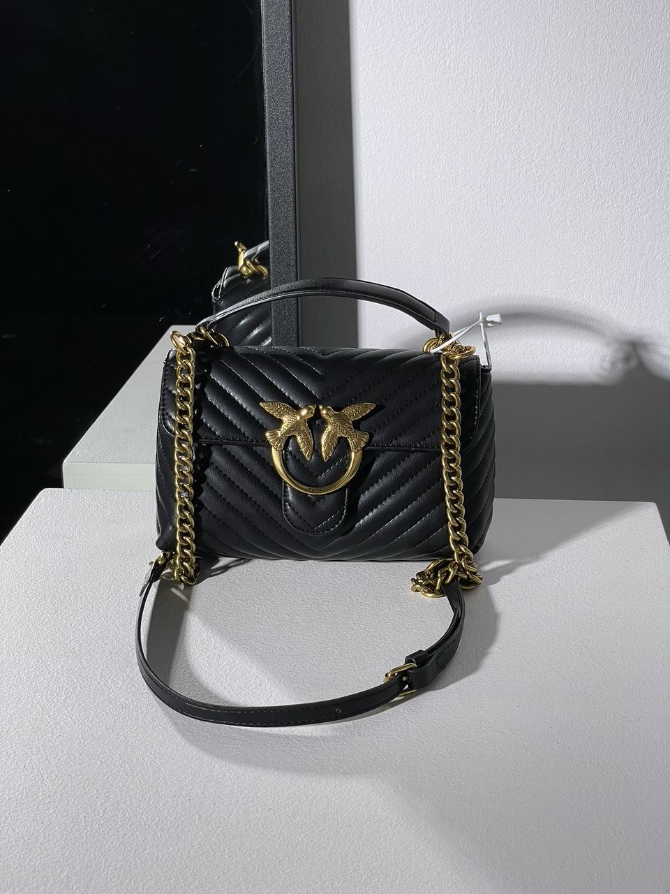 Pinko Mini Classic Lady Love Bag Puff Chevron Black/Gold - 4
