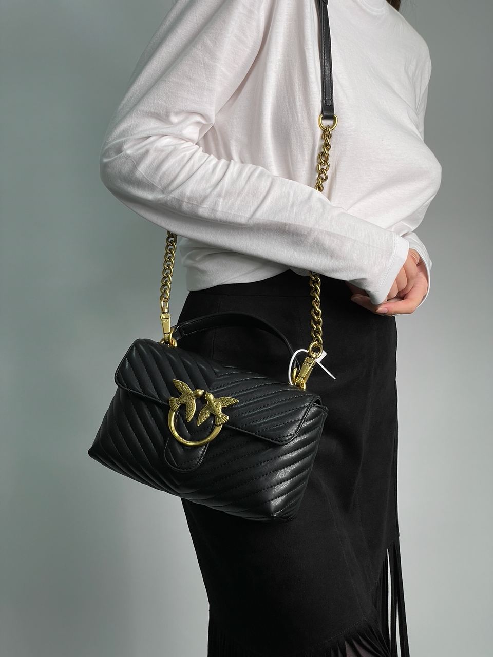 Pinko Mini Classic Lady Love Bag Puff Chevron Black/Gold - 6