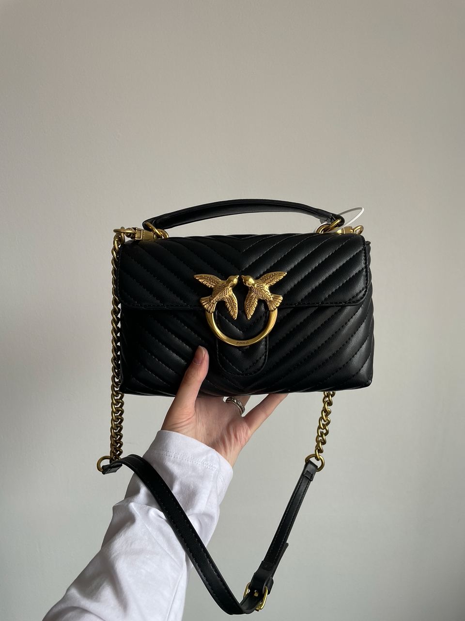 Pinko Mini Classic Lady Love Bag Puff Chevron Black/Gold - 8