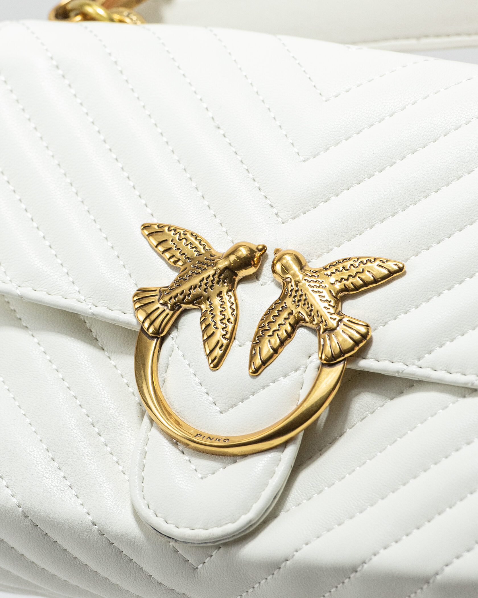 Pinko Mini Classic Lady Love Bag Puff Chevron White/Gold - 10