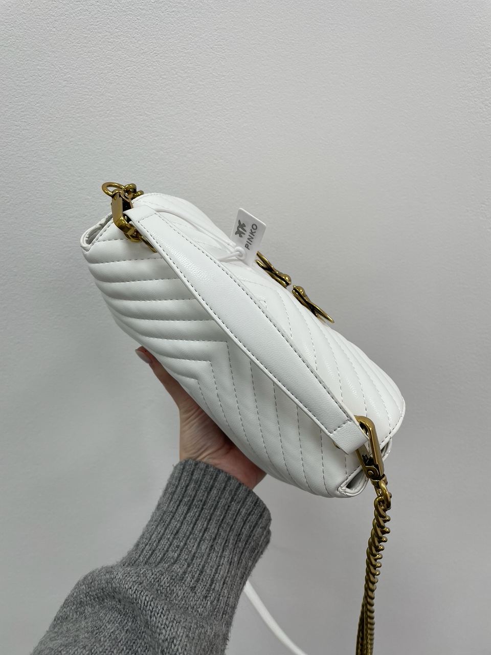 Pinko Mini Classic Lady Love Bag Puff Chevron White/Gold - 12