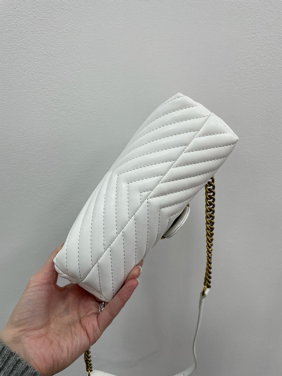 Pinko Mini Classic Lady Love Bag Puff Chevron White/Gold - 13