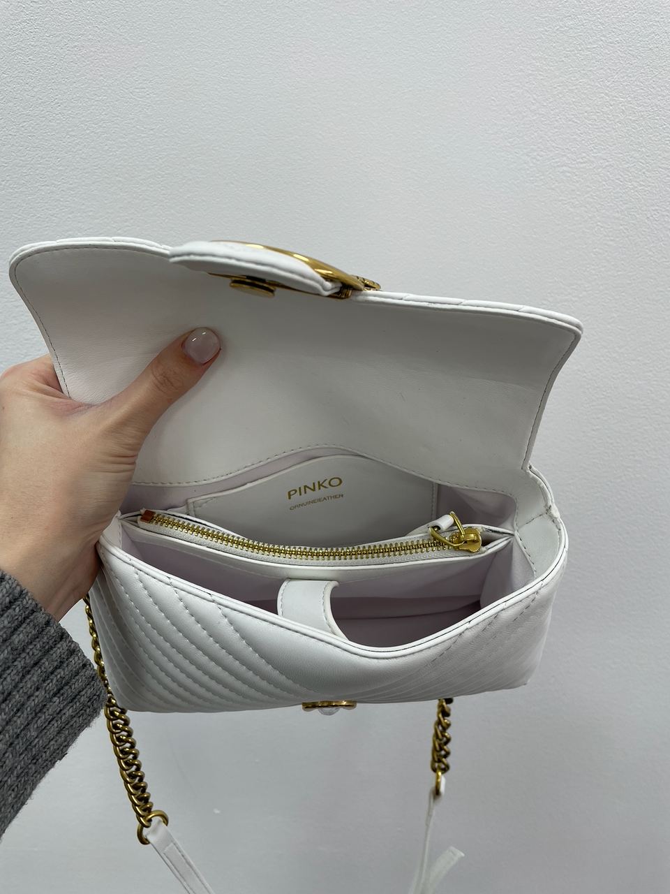 Pinko Mini Classic Lady Love Bag Puff Chevron White/Gold - 15