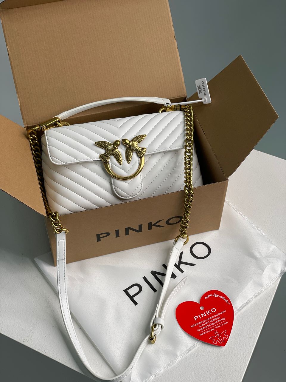 Pinko Mini Classic Lady Love Bag Puff Chevron White/Gold - 2