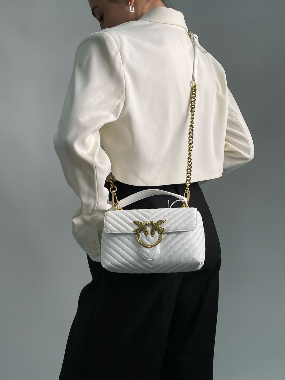 Pinko Mini Classic Lady Love Bag Puff Chevron White/Gold - 3