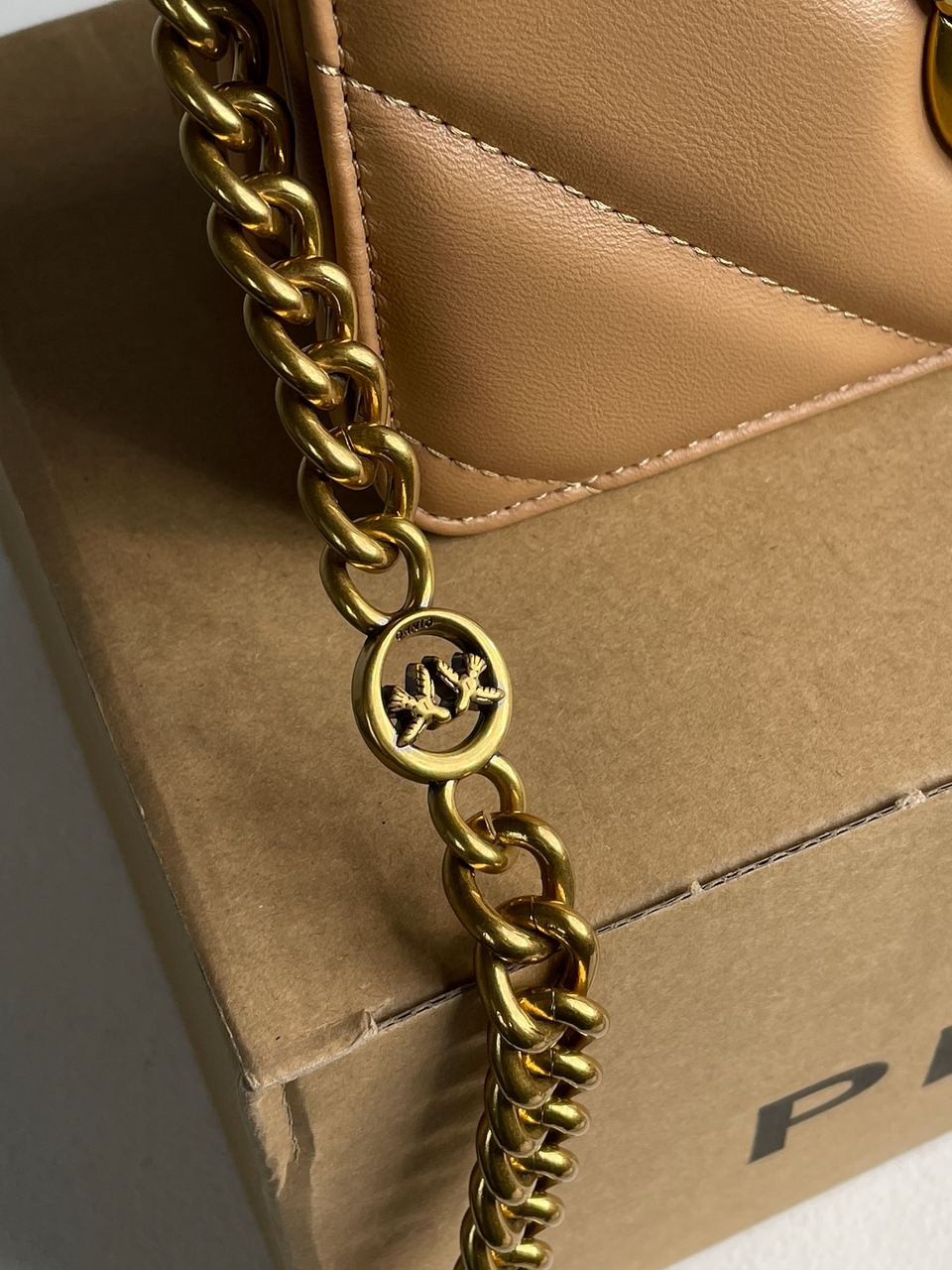 Pinko Mini Love Bag Click Big Chevron Beige - 16