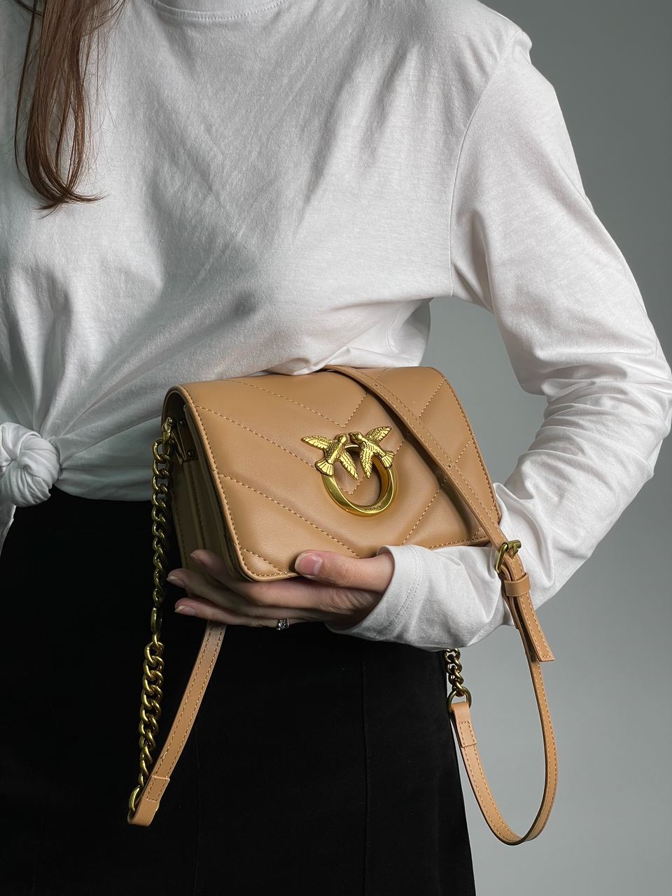 Pinko Mini Love Bag Click Big Chevron Beige - 4