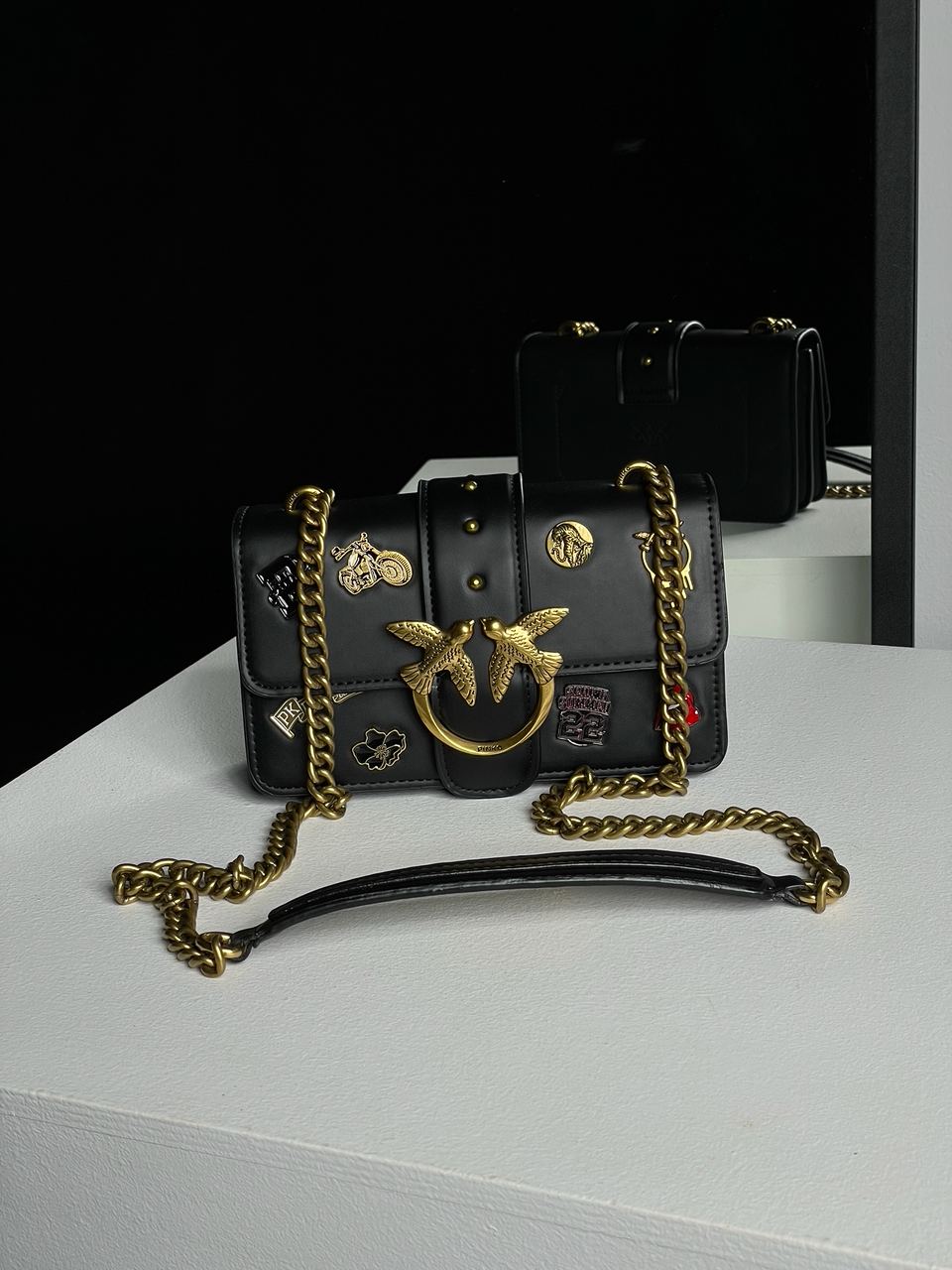 Pinko Mini Love Bag One Simply With Enamel Pin Black - 5