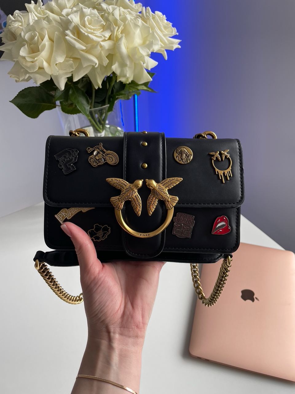 Pinko Mini Love Bag One Simply With Enamel Pin Black - 6