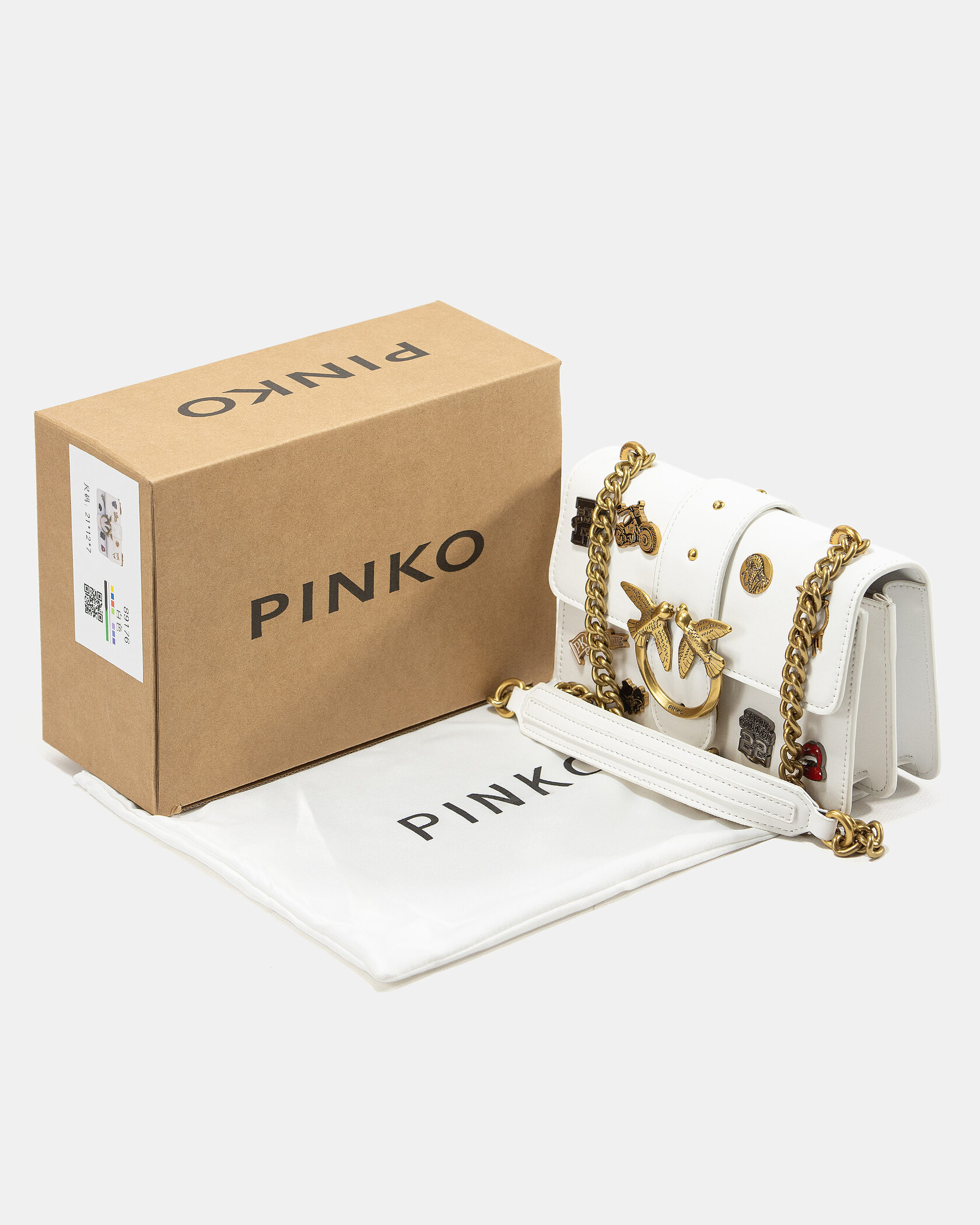 Pinko Mini Love Bag One Simply With Enamel Pin White - 2