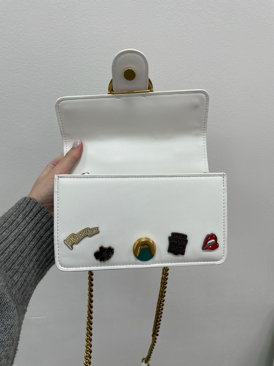 Pinko Mini Love Bag One Simply With Enamel Pin White - 16