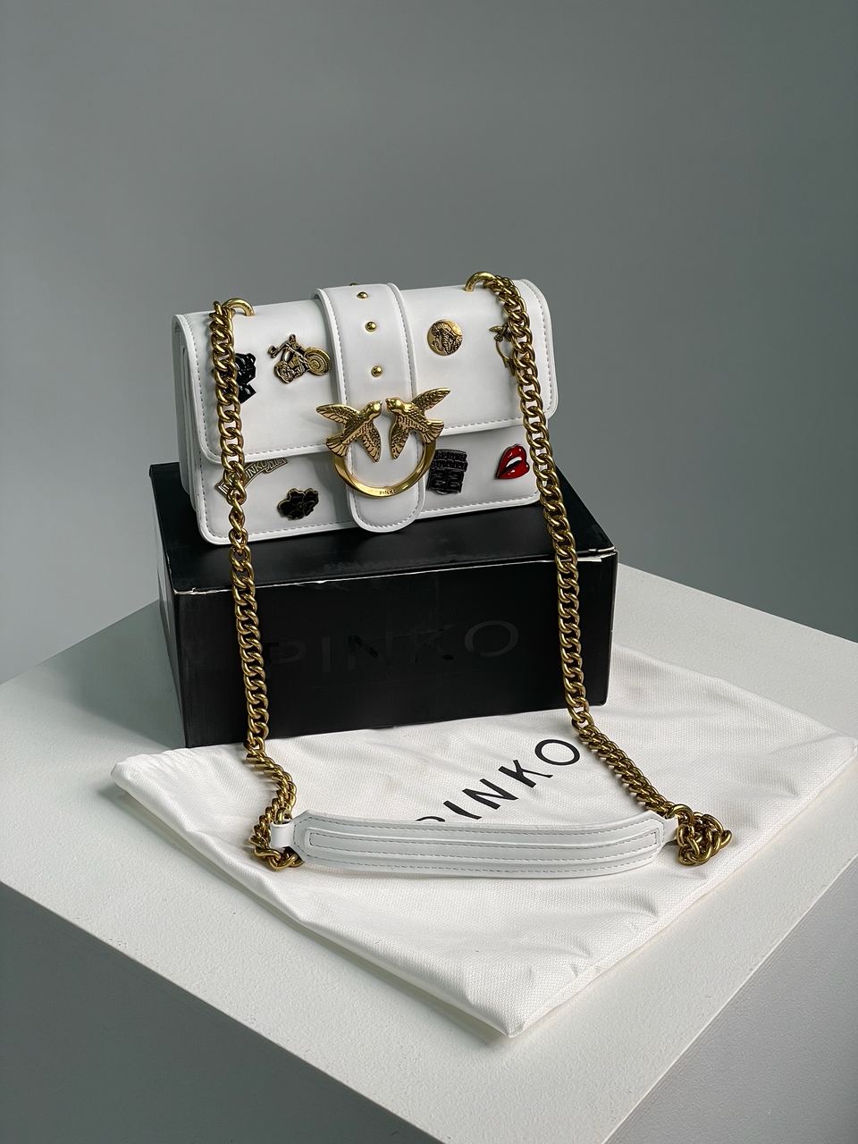 Pinko Mini Love Bag One Simply With Enamel Pin White - 2