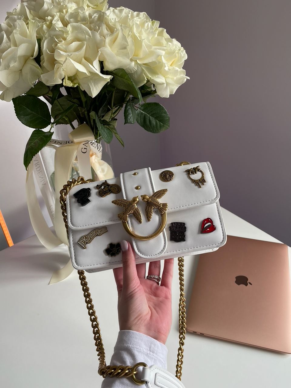 Pinko Mini Love Bag One Simply With Enamel Pin White - 4