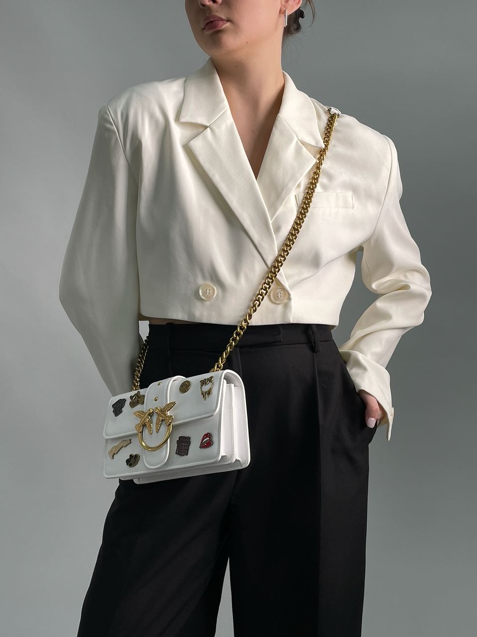 Pinko Mini Love Bag One Simply With Enamel Pin White - 7