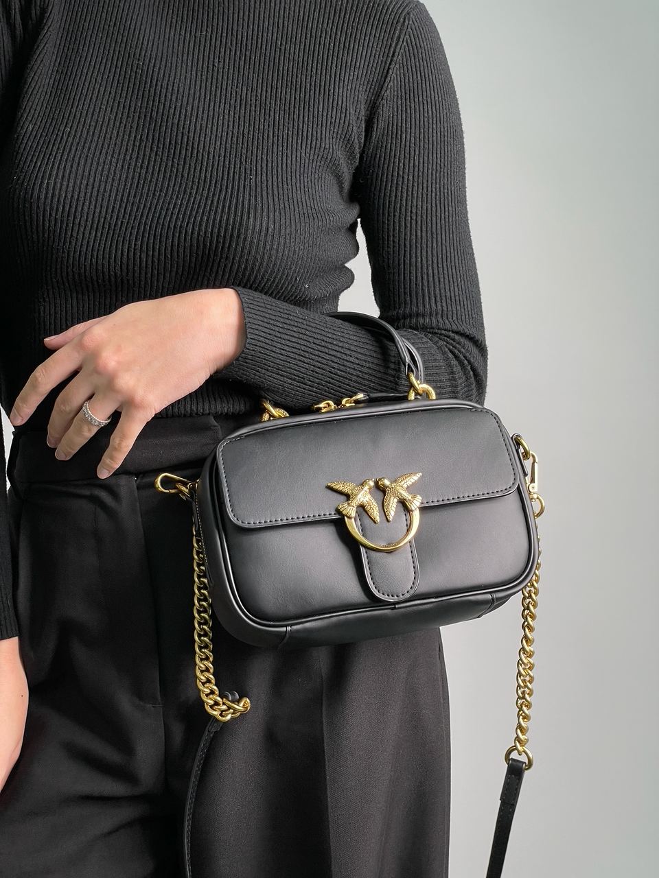 Pinko Square Simply Mini Calfskin Bag Black - 4