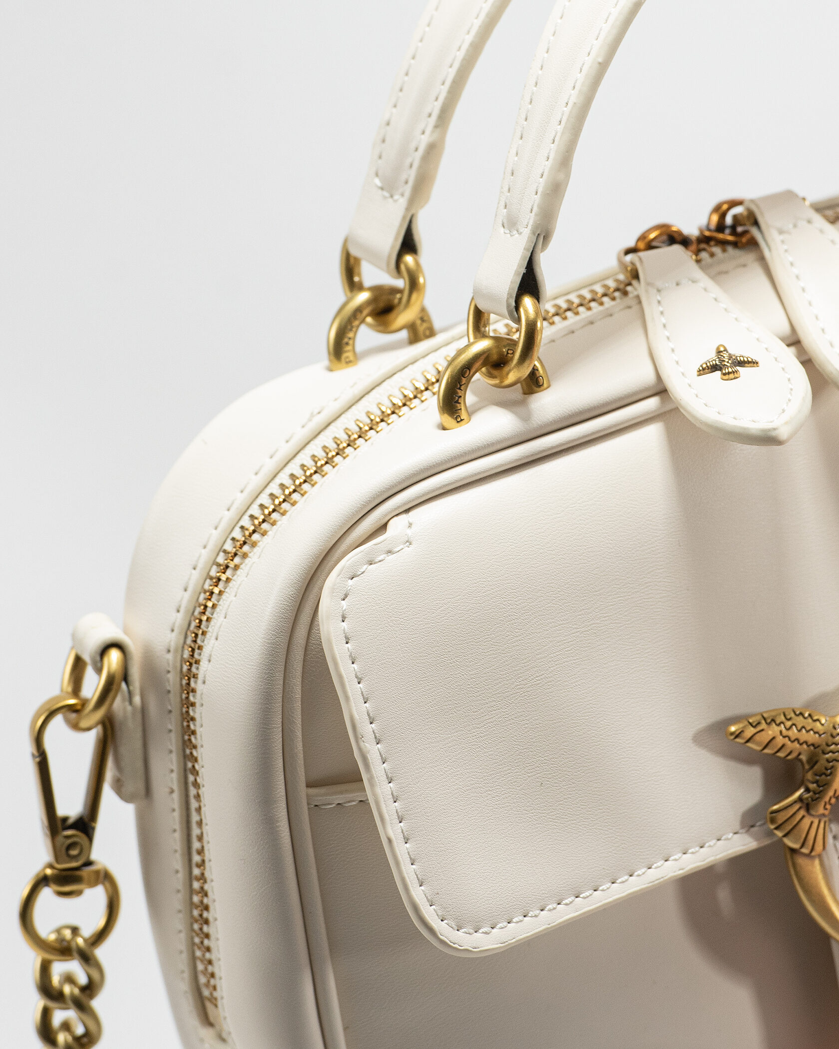 Pinko Square Simply Mini Calfskin Bag Cream - 11