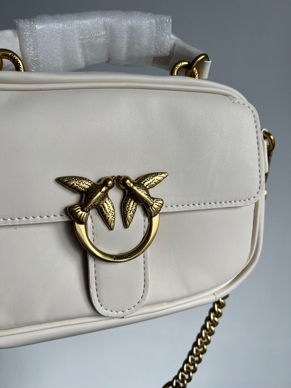 Pinko Square Simply Mini Calfskin Bag Cream - 10