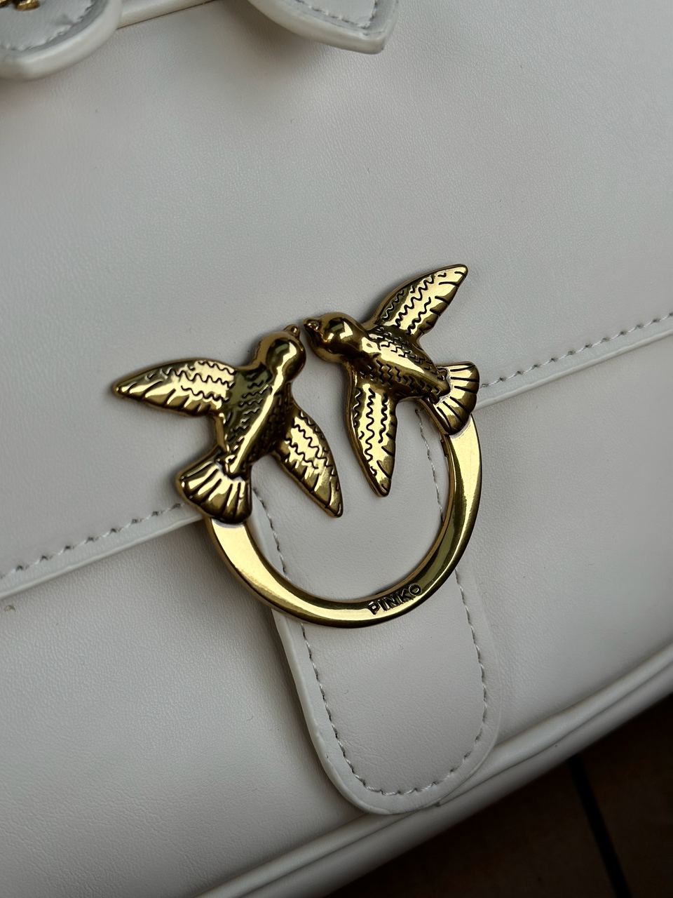 Pinko Square Simply Mini Calfskin Bag Cream - 11