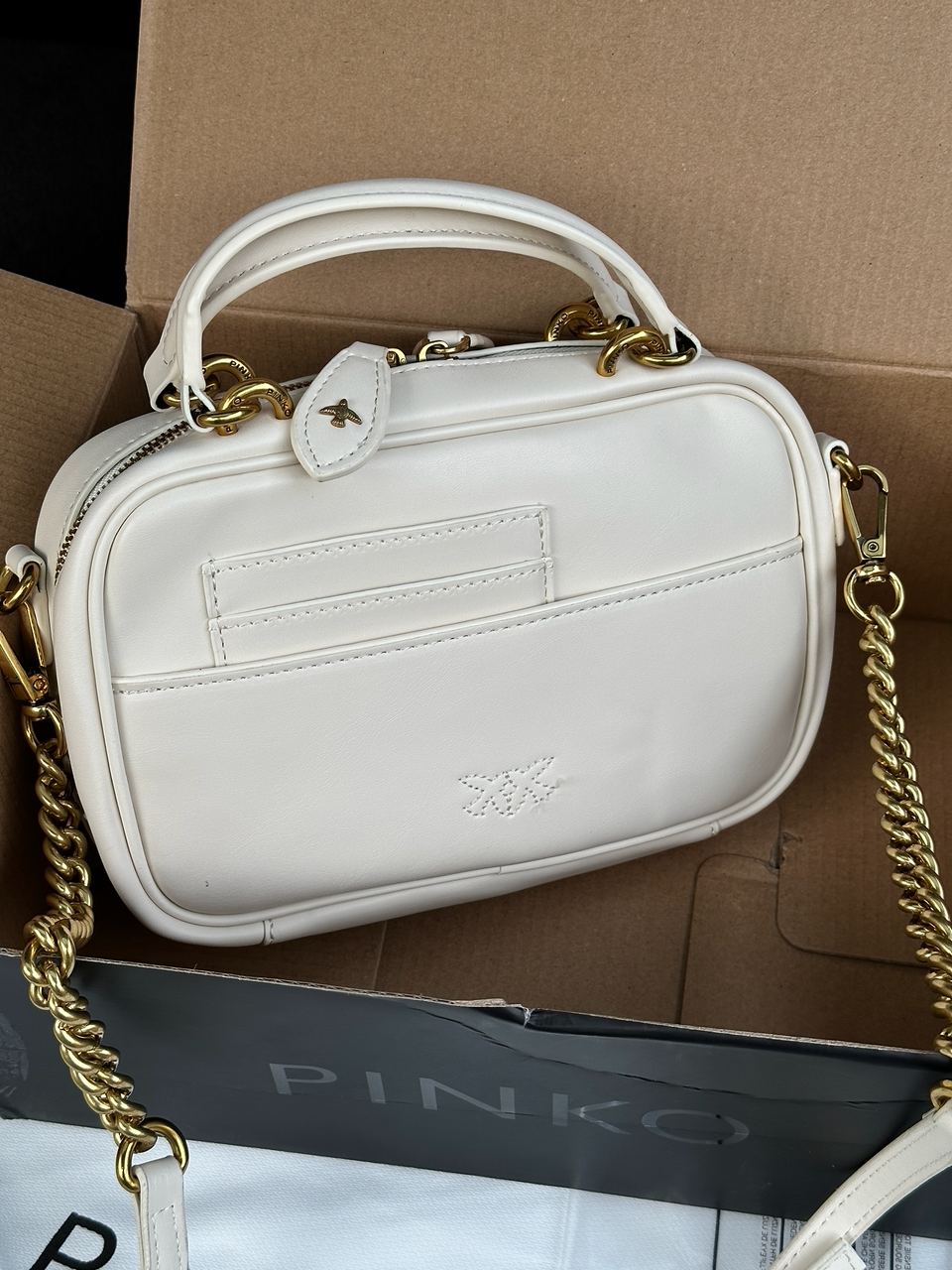 Pinko Square Simply Mini Calfskin Bag Cream - 13