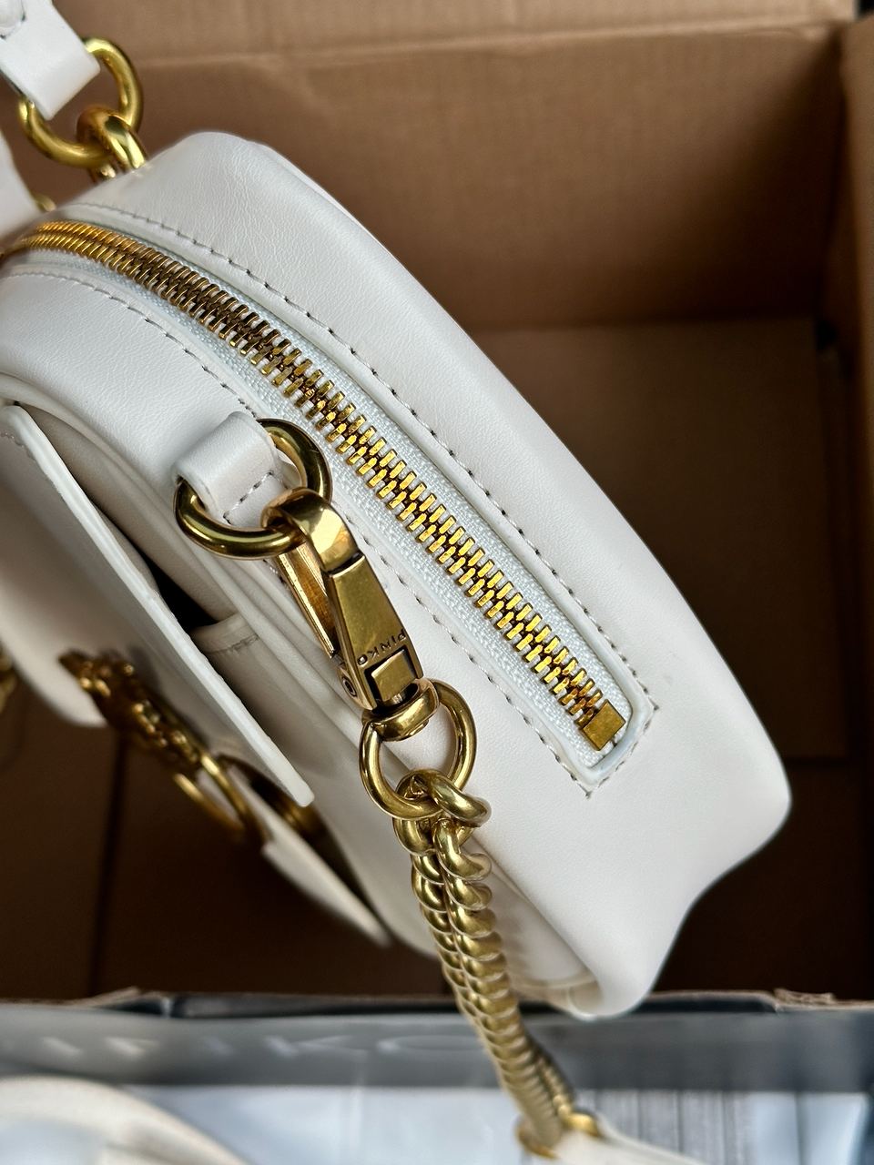 Pinko Square Simply Mini Calfskin Bag Cream - 18