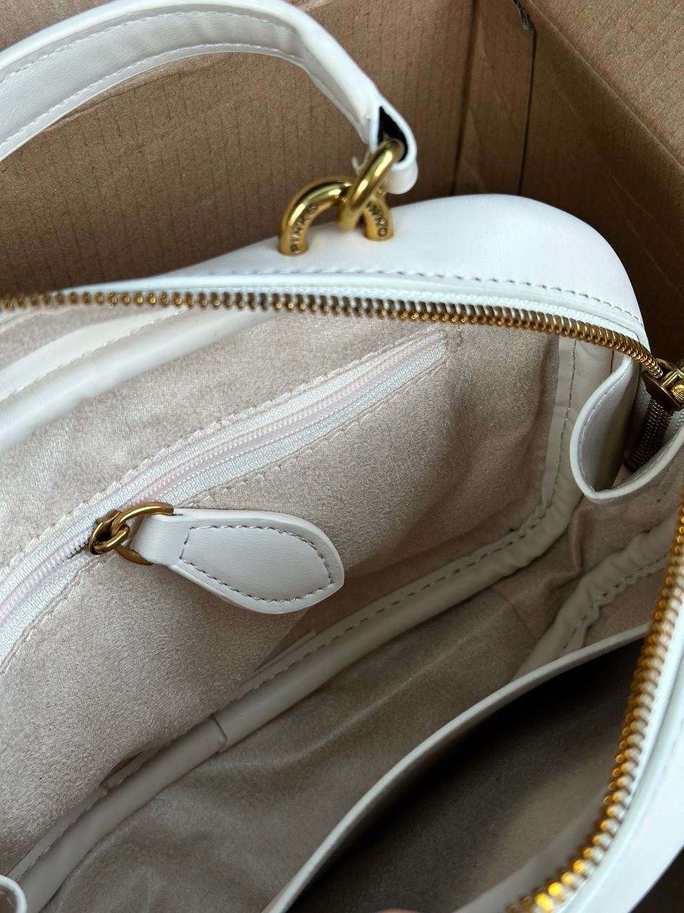 Pinko Square Simply Mini Calfskin Bag Cream - 28