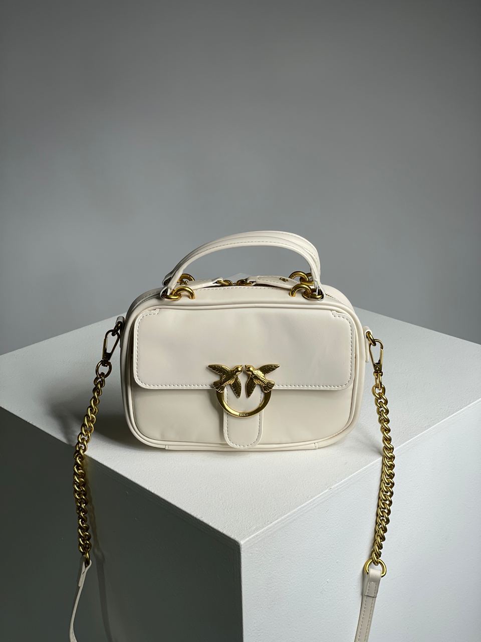 Pinko Square Simply Mini Calfskin Bag Cream - 3