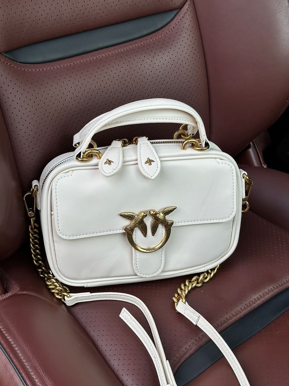 Pinko Square Simply Mini Calfskin Bag Cream - 4