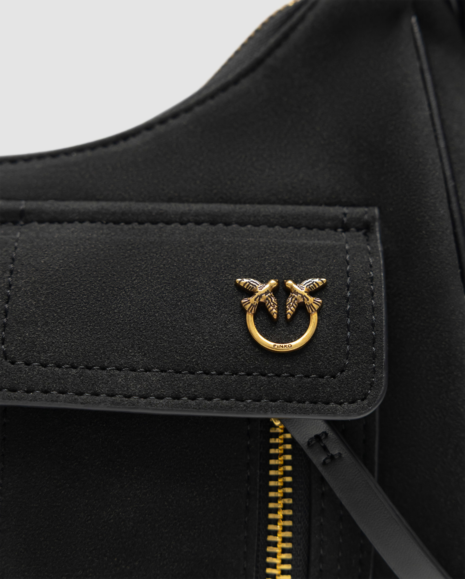 Pinko Suede Cargo Shoulder Bag Black/Gold - 6