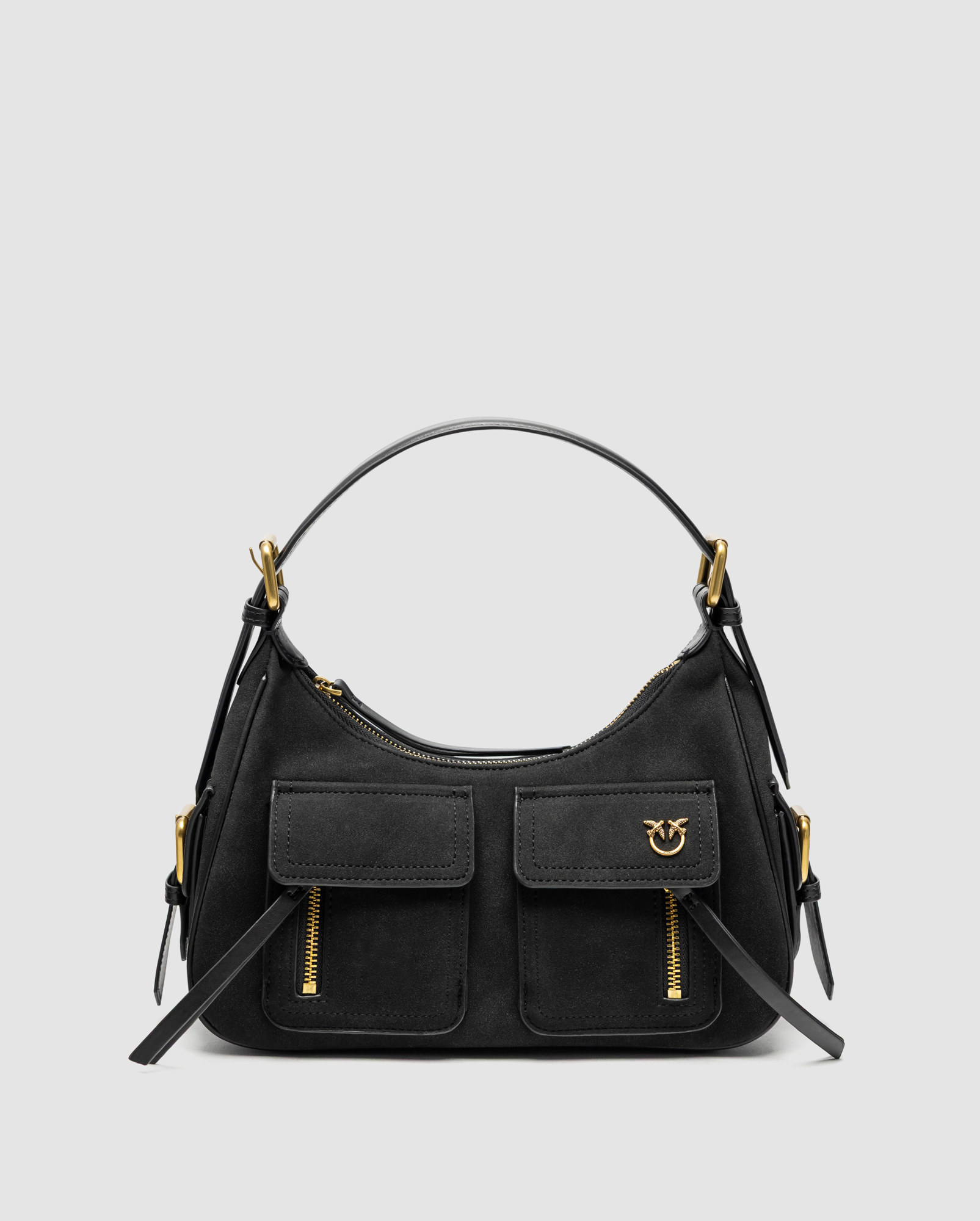 Pinko Suede Cargo Shoulder Bag Black/Gold - 2