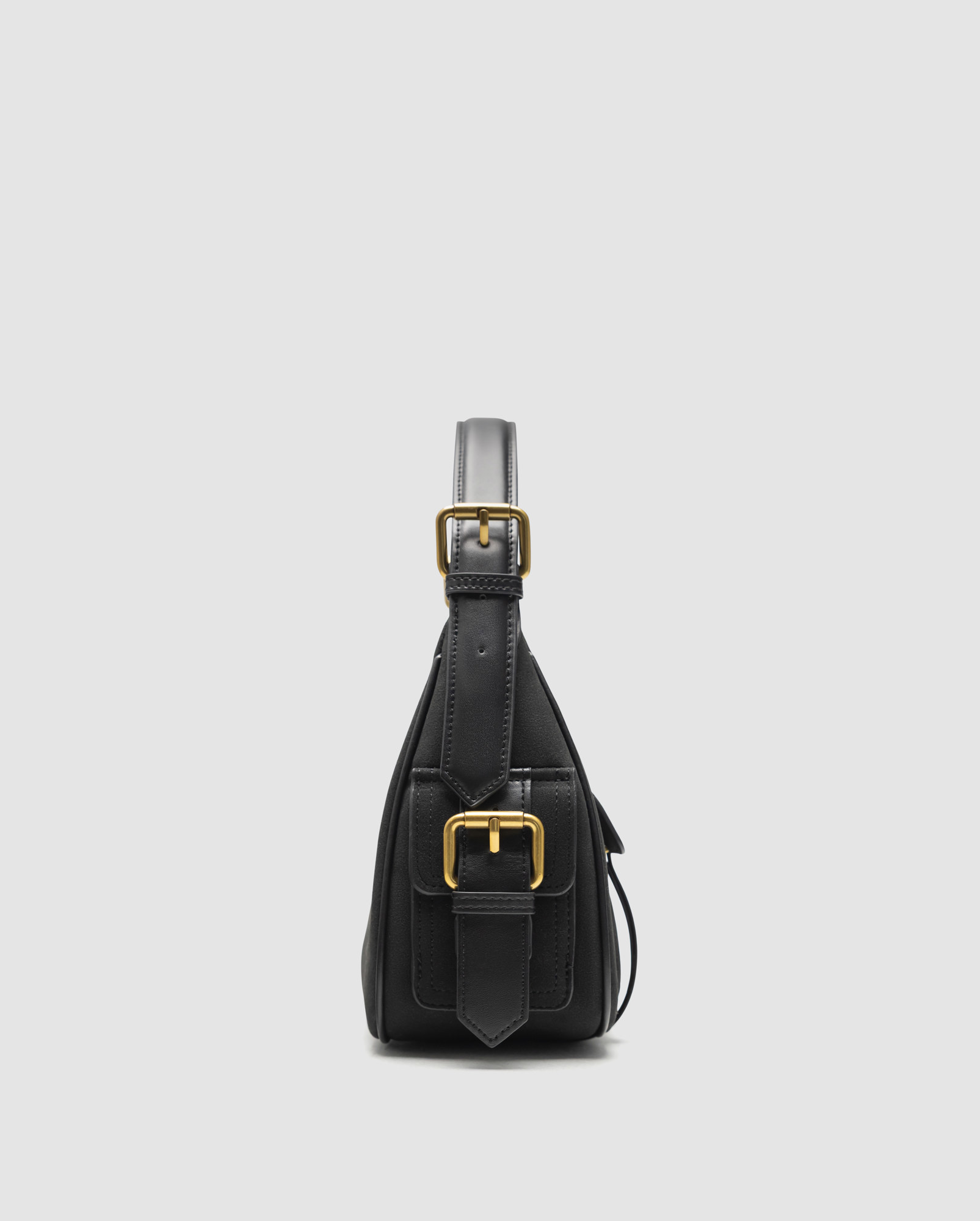 Pinko Suede Cargo Shoulder Bag Black/Gold - 4