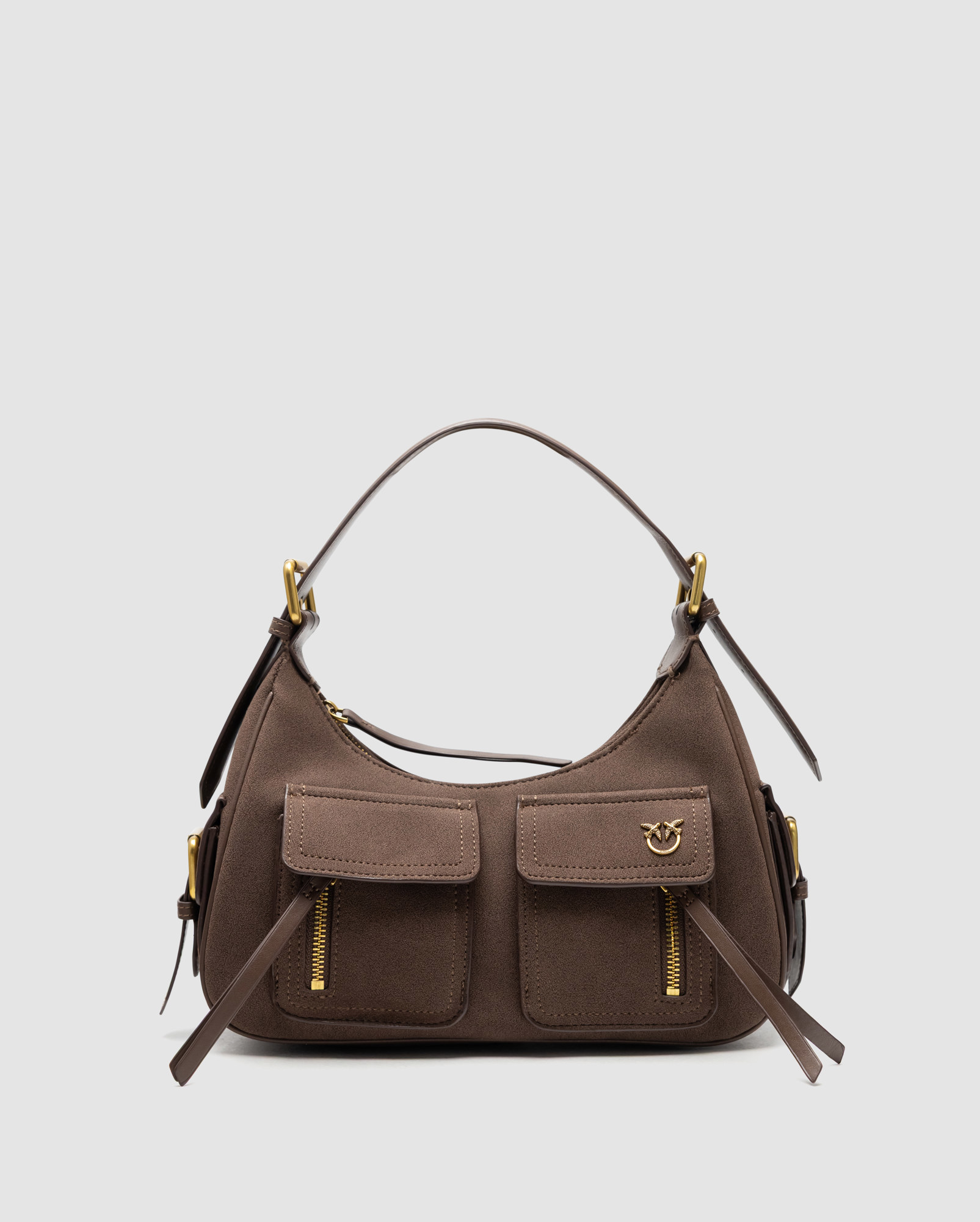 Pinko Suede Cargo Shoulder Bag Brown/Gold - 2