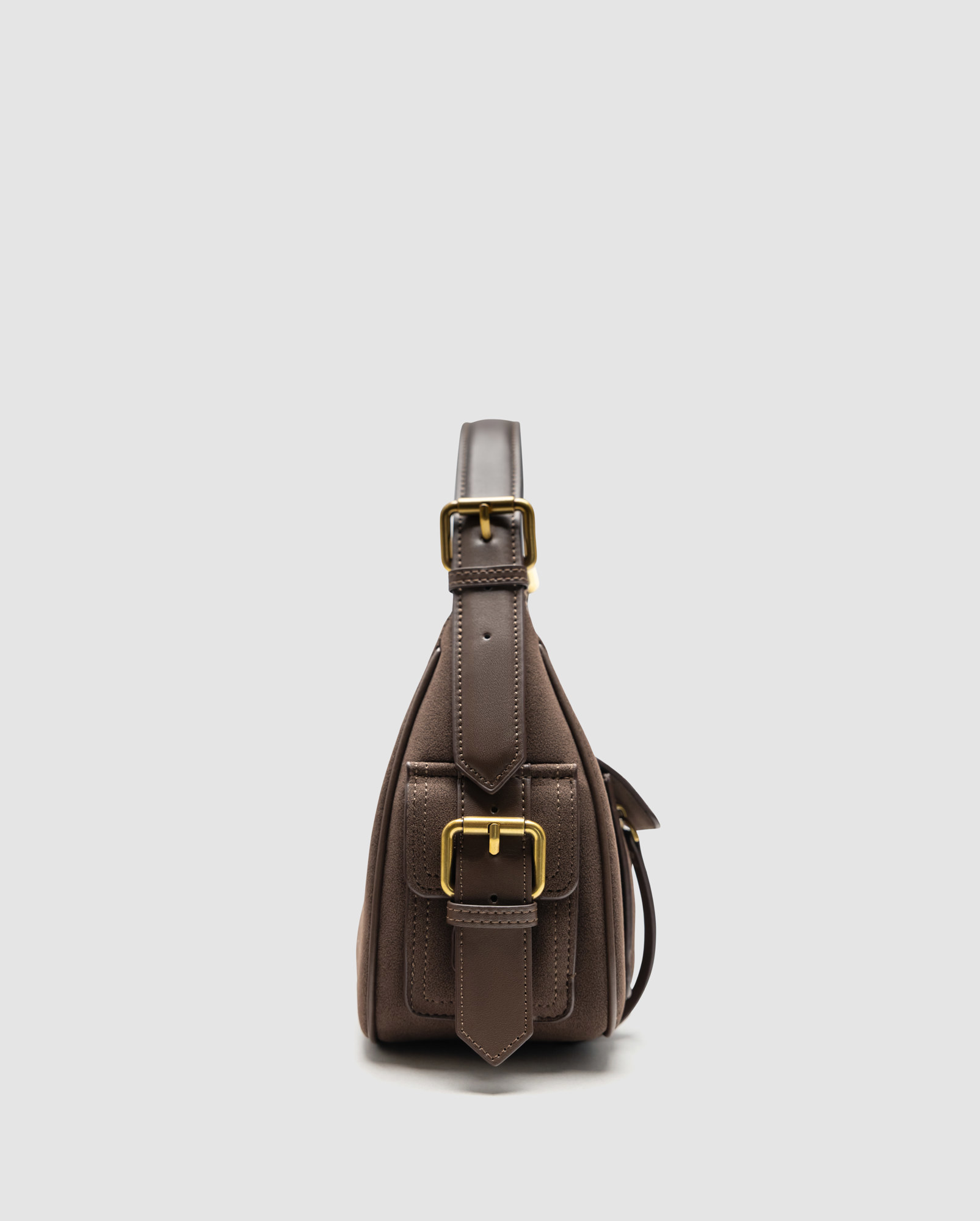 Pinko Suede Cargo Shoulder Bag Brown/Gold - 4