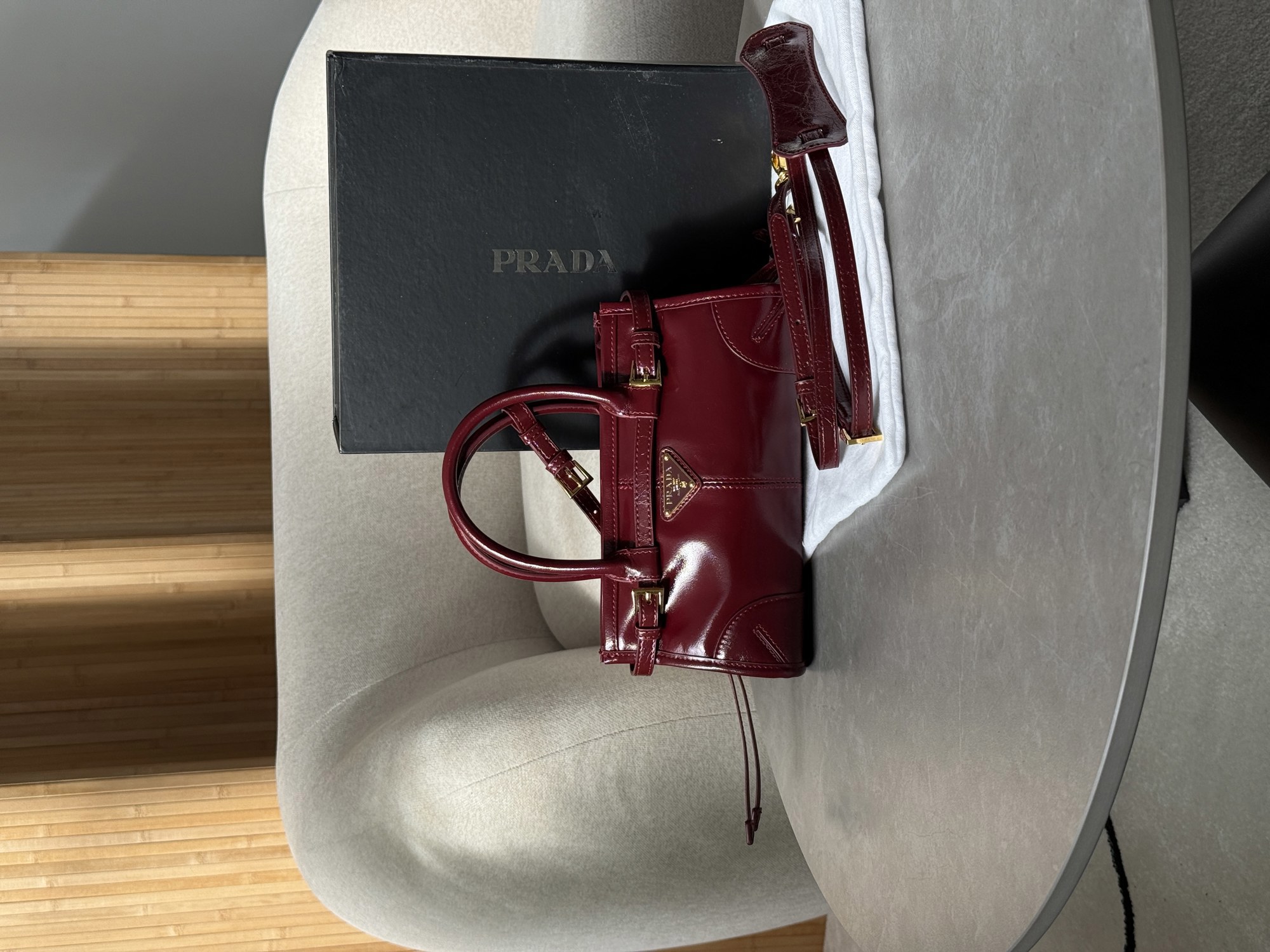 Prada Bonnie Mini Handbag Burgundy - 11