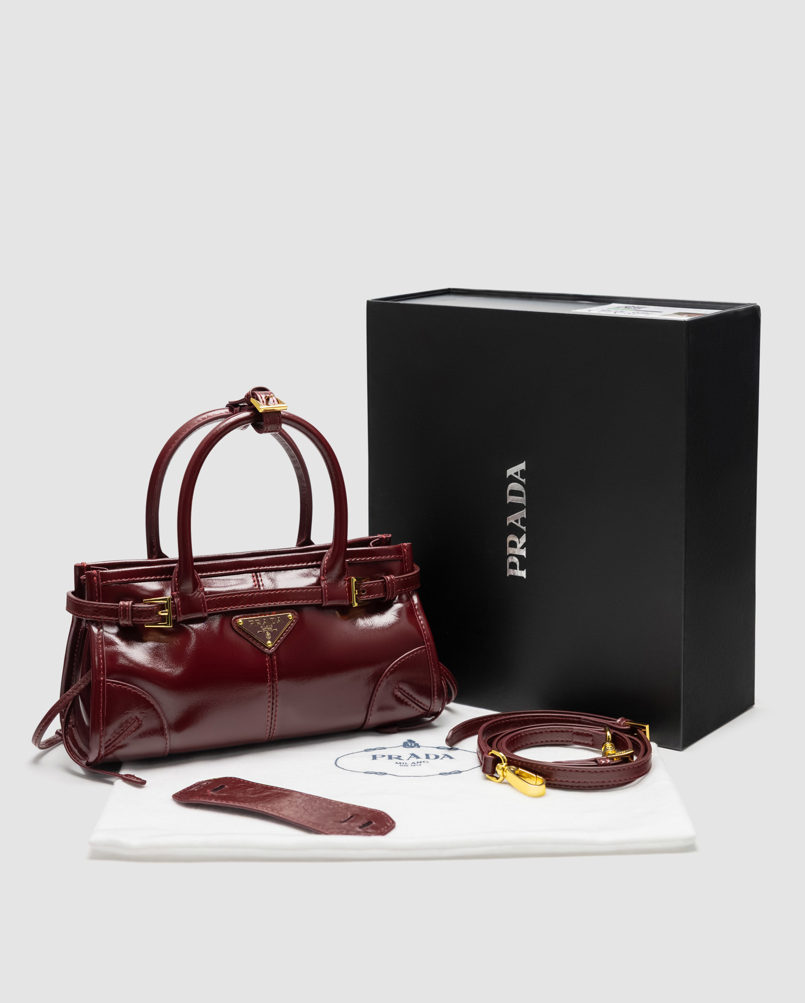 Prada Bonnie Mini Handbag Burgundy - 9