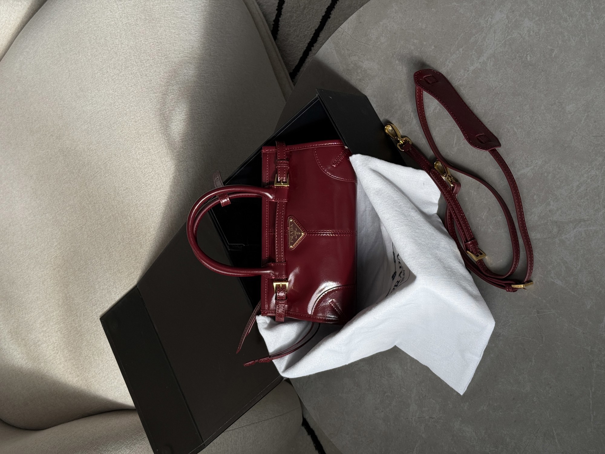 Prada Bonnie Mini Handbag Burgundy - 10