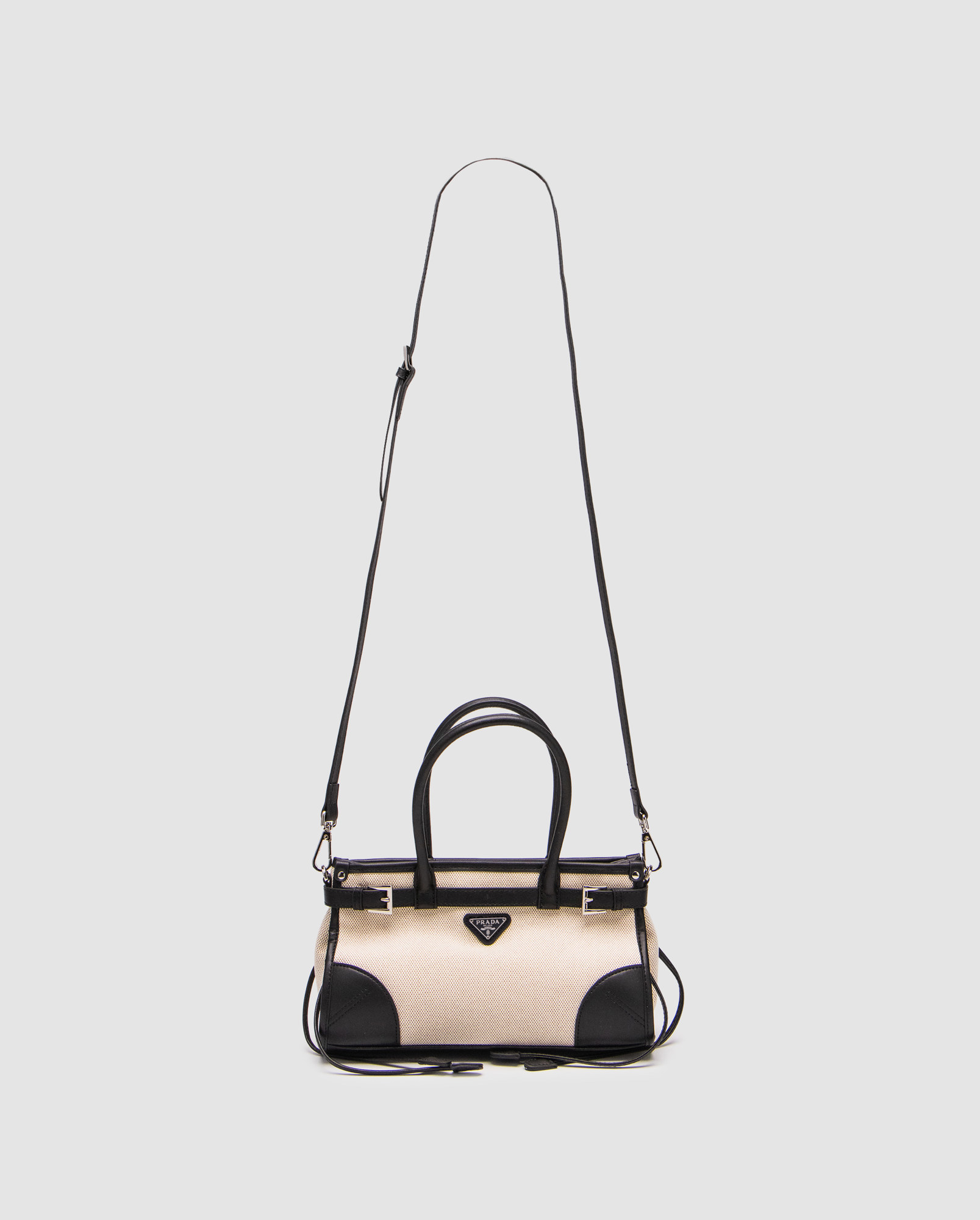 Prada Bonnie Small Handbag in Canvas and Leather Beige/Black - 3