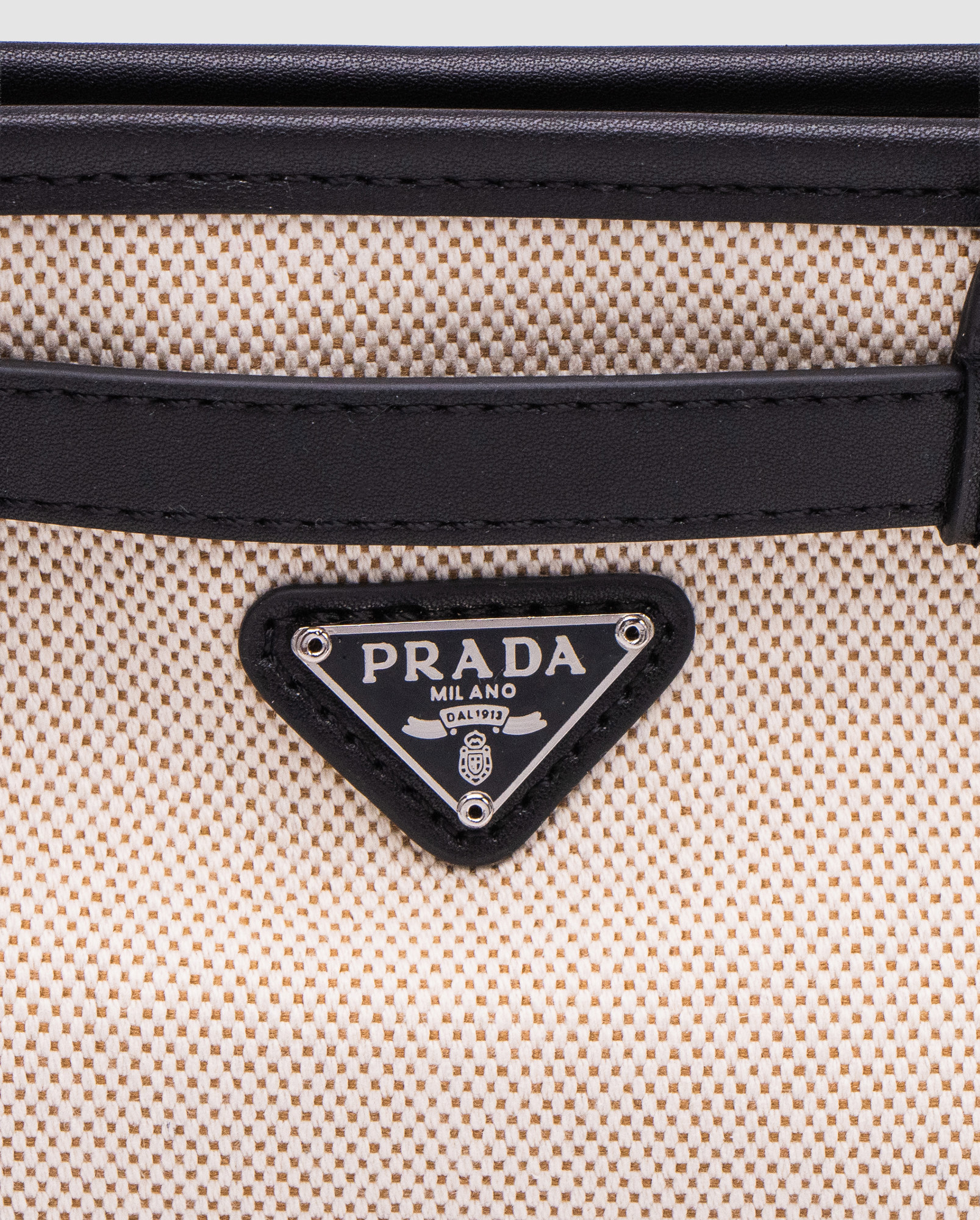 Prada Bonnie Small Handbag in Canvas and Leather Beige/Black - 4