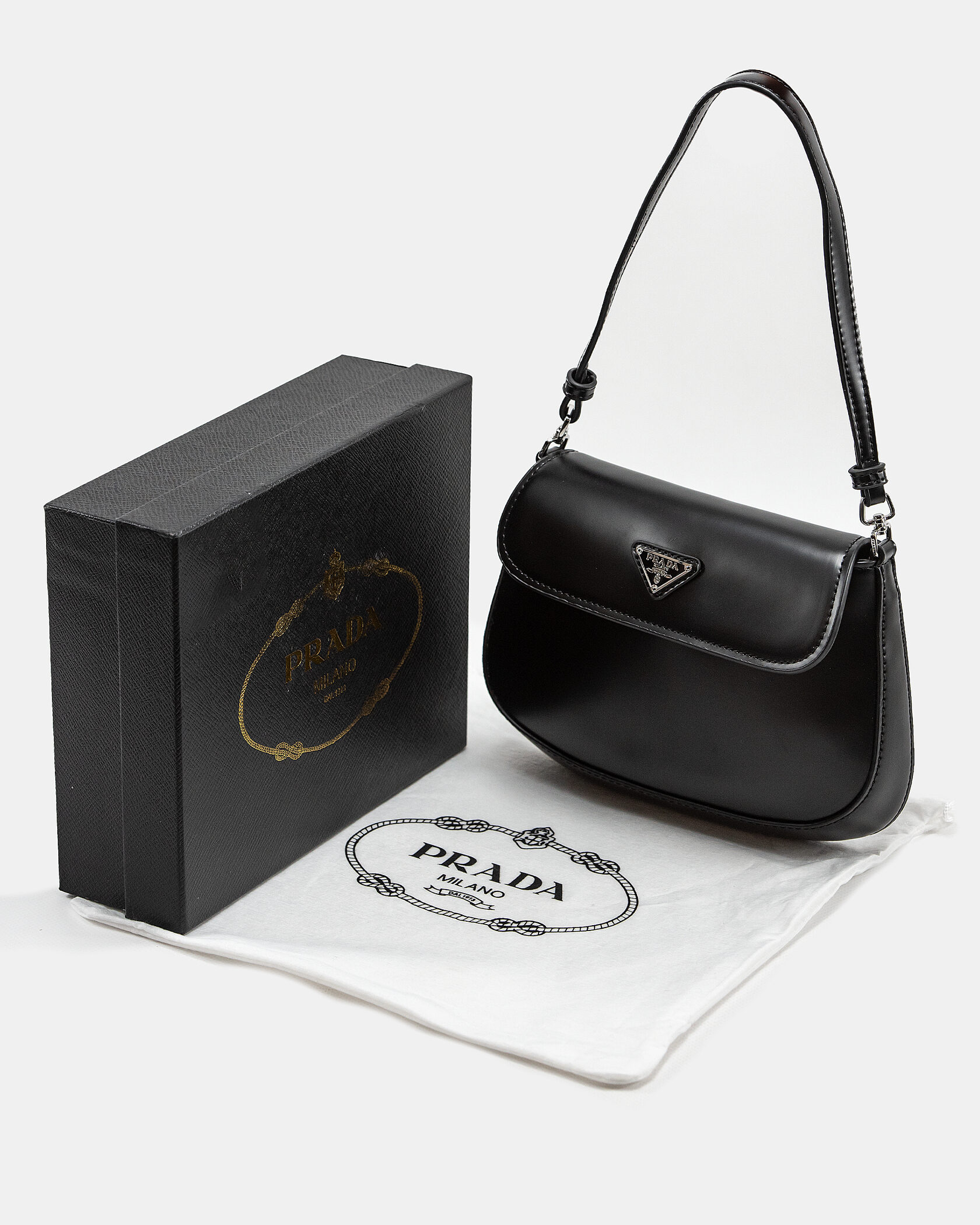 Prada Cleo Lacquered Leather Mini Bag Black - 2