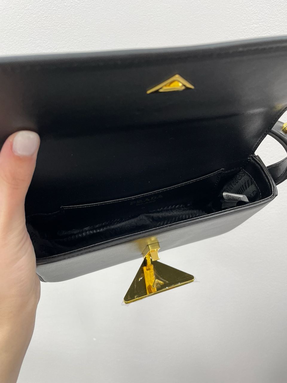 Prada Leather Shoulder Bag Black/Gold - 12