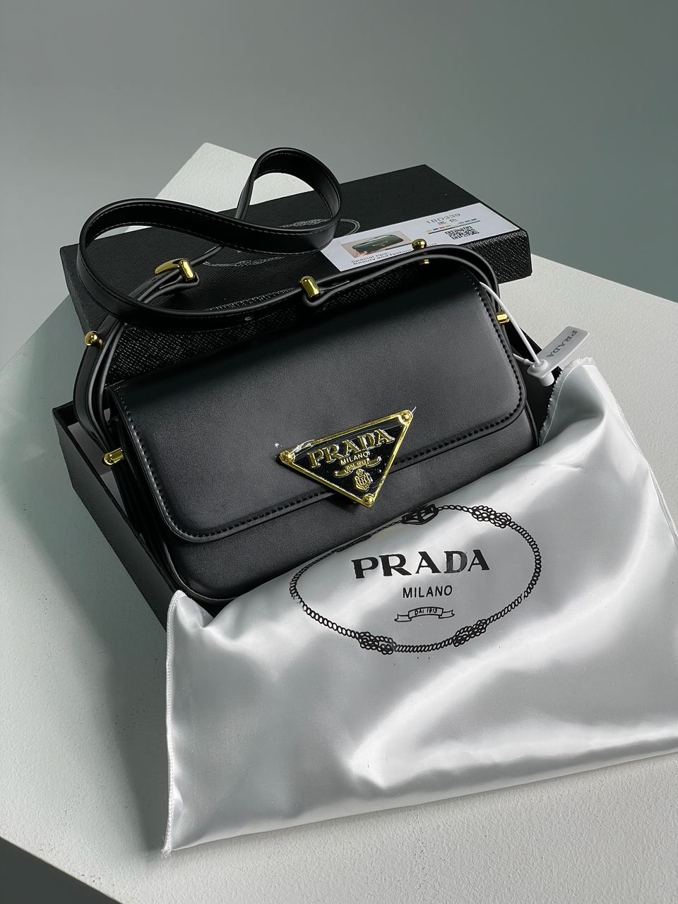 Prada Leather Shoulder Bag Black/Gold - 2