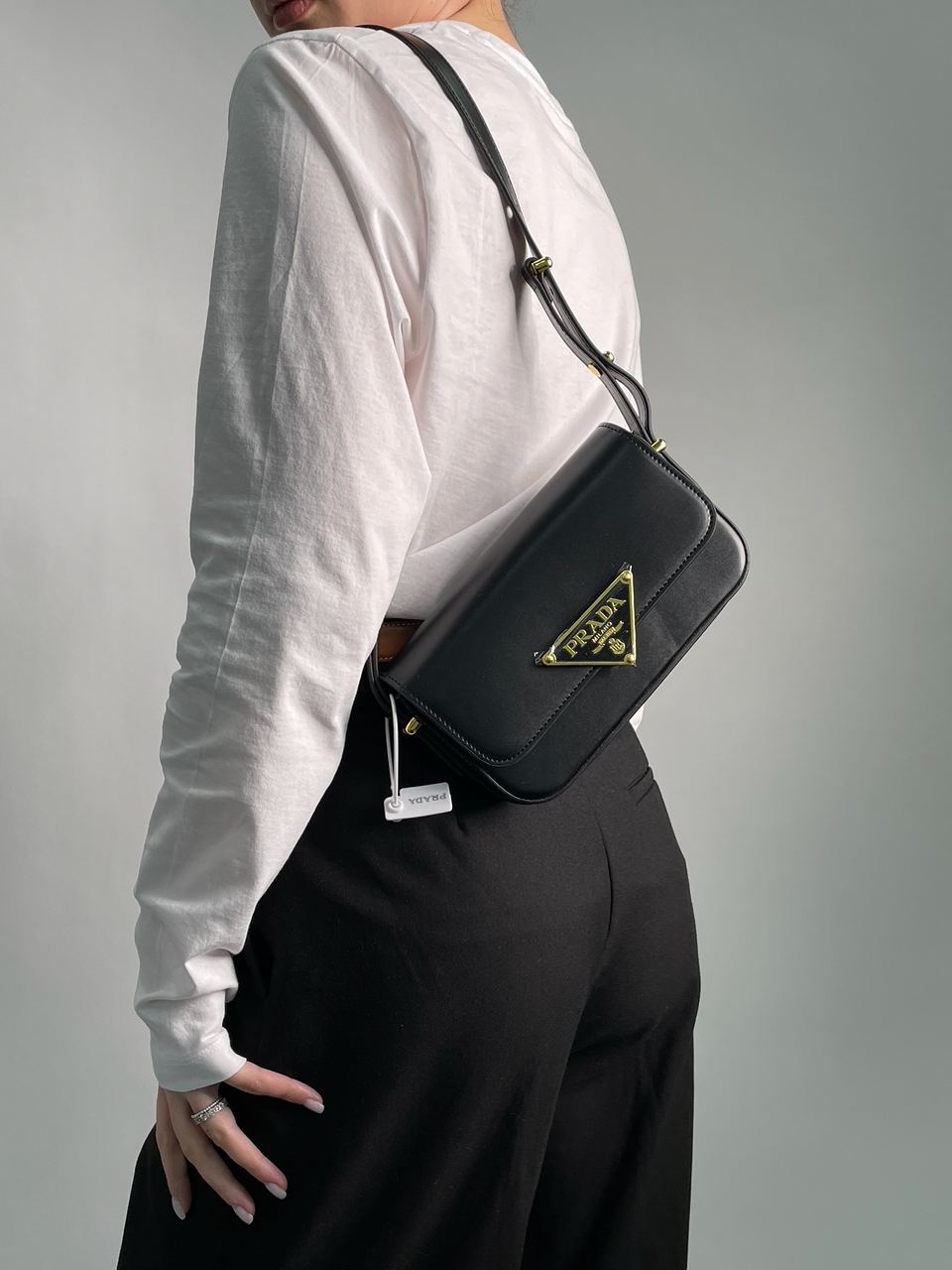 Prada Leather Shoulder Bag Black/Gold - 3