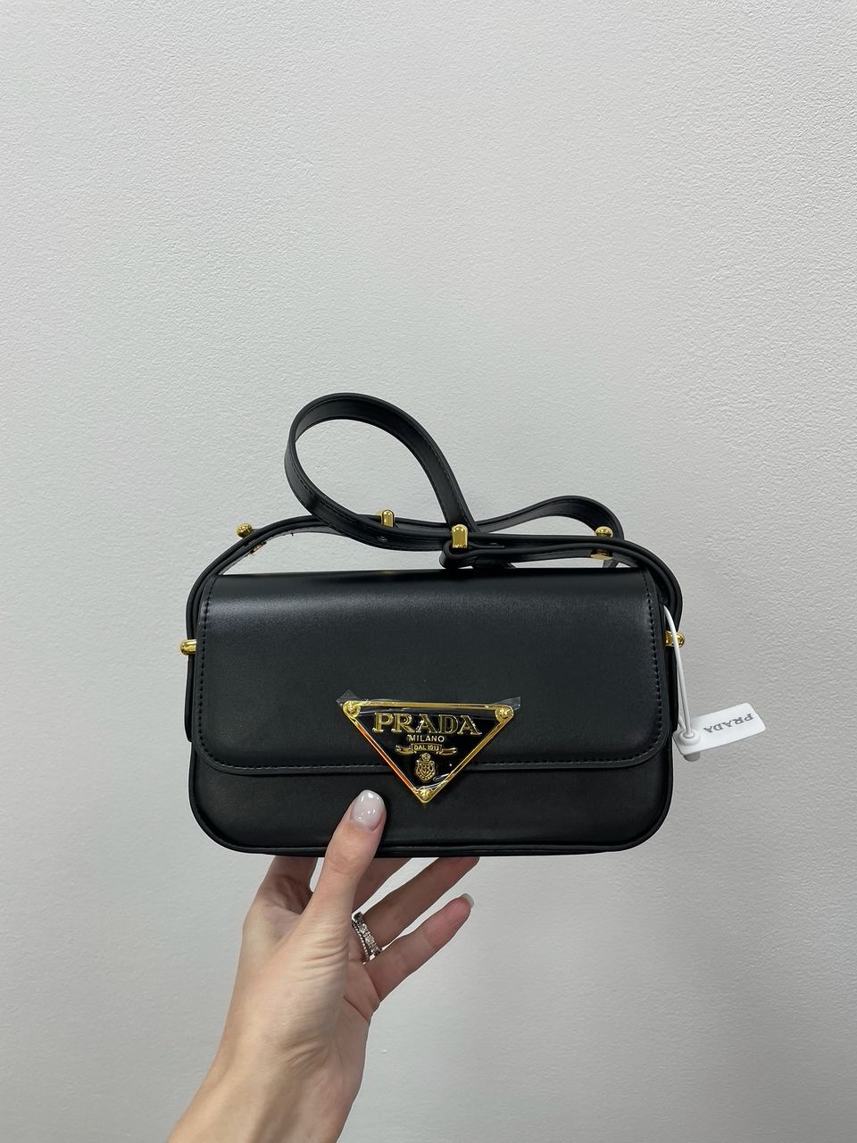 Prada Leather Shoulder Bag Black/Gold - 5