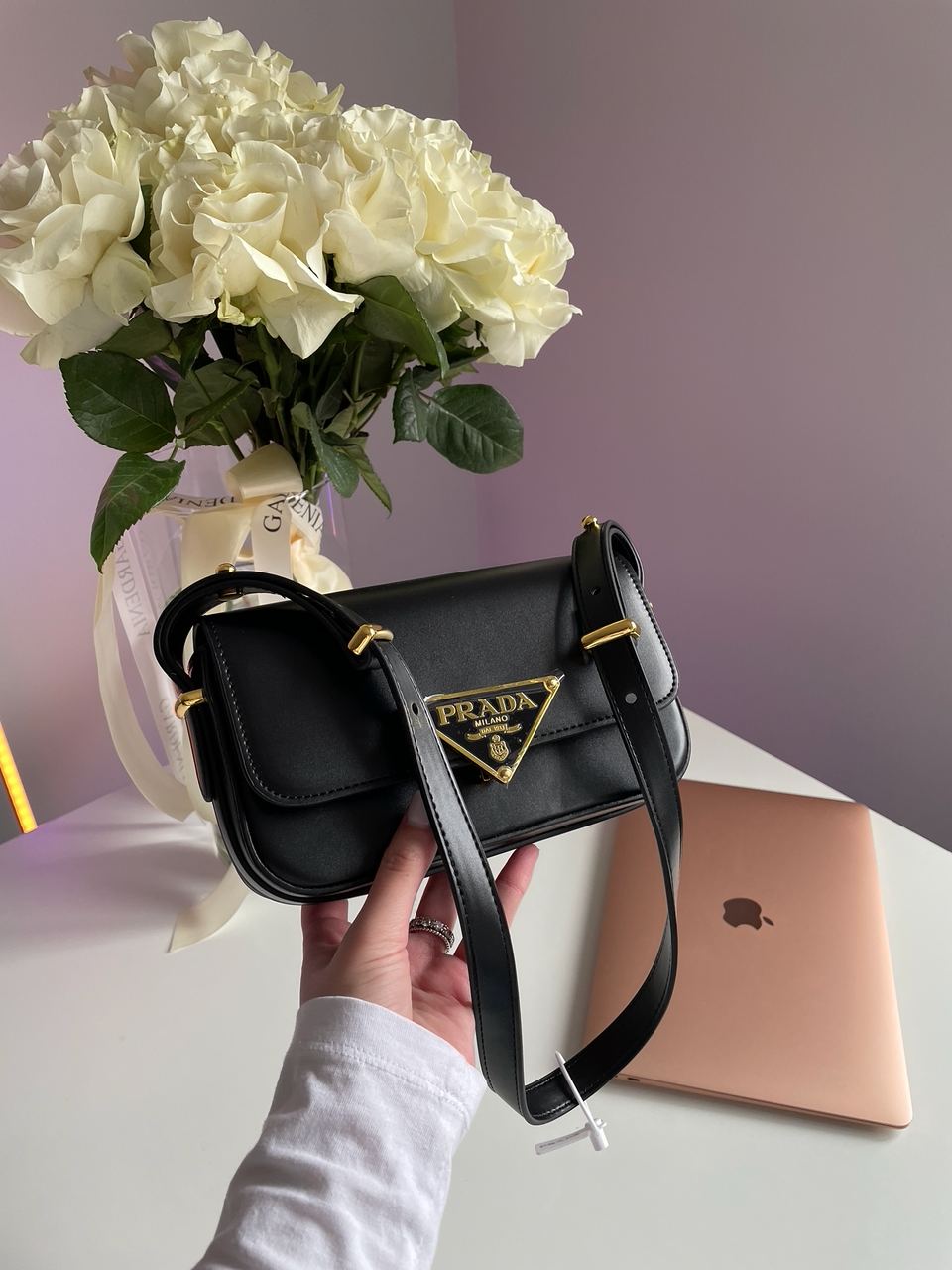 Prada Leather Shoulder Bag Black/Gold - 7