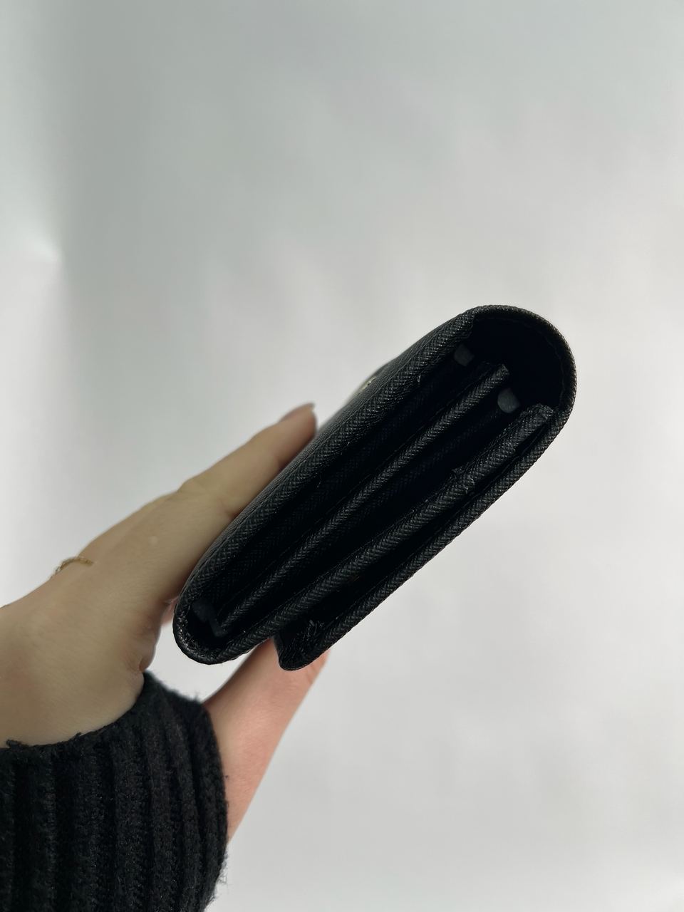 Prada Logo Leather Bi Fold Long Wallet Black - 13