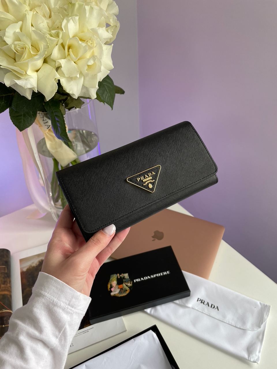 Prada Logo Leather Bi Fold Long Wallet Black - 3