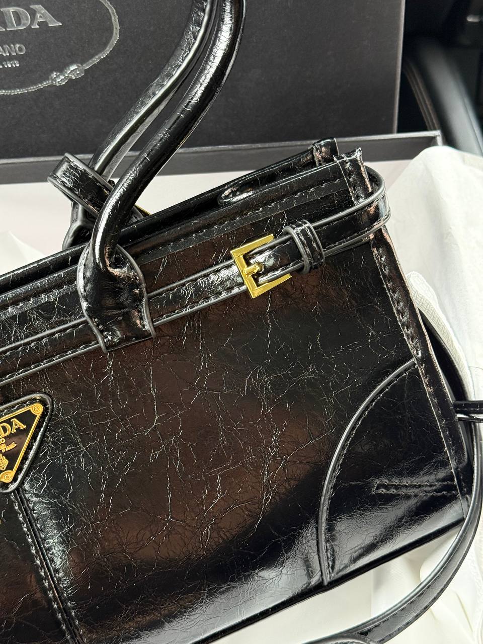 Prada Medium Leather Handbag Black - 8